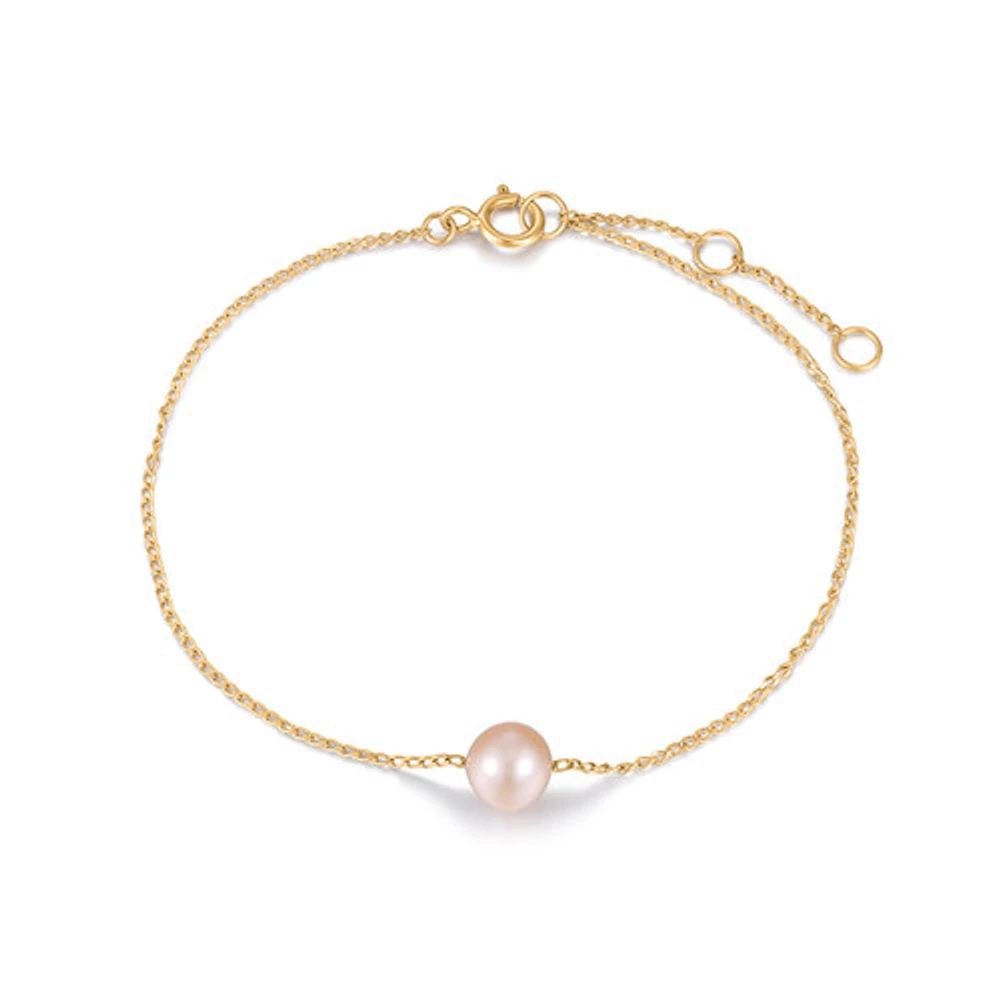 14k Solid Gold Pink Pearl Bracelet