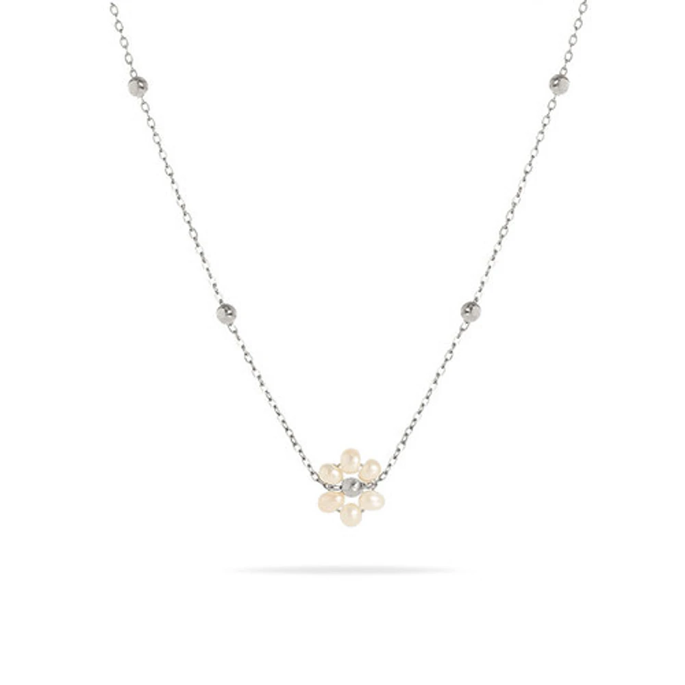 Steel Pearl Flower Necklace