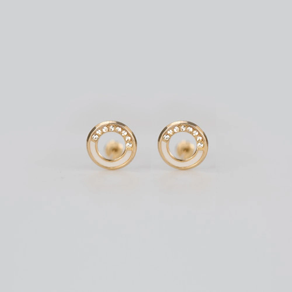 Circle Gem Studs with White Enamel