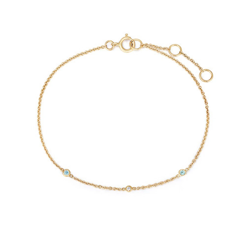 14k Solid Gold Tri Topaz Bracelet