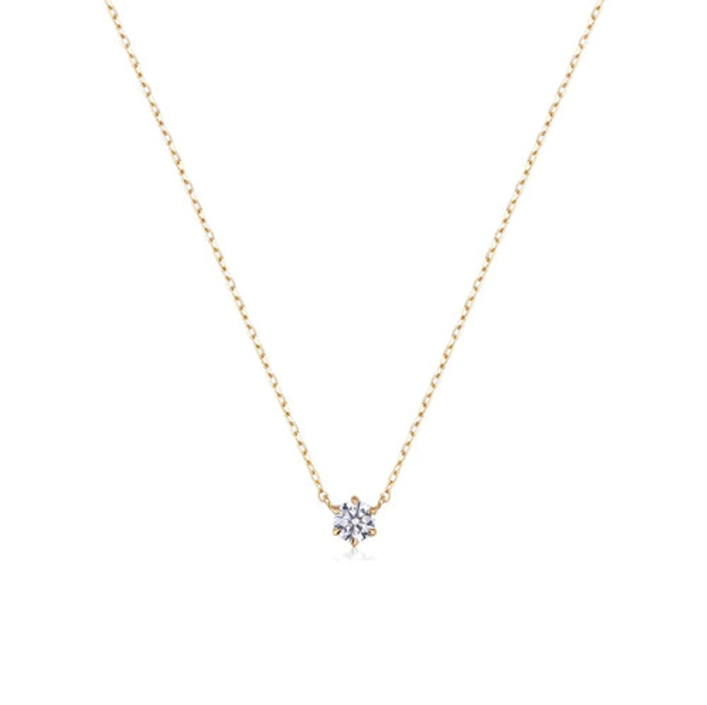 14k Solid Gold Single Diamond Pendant Necklace
