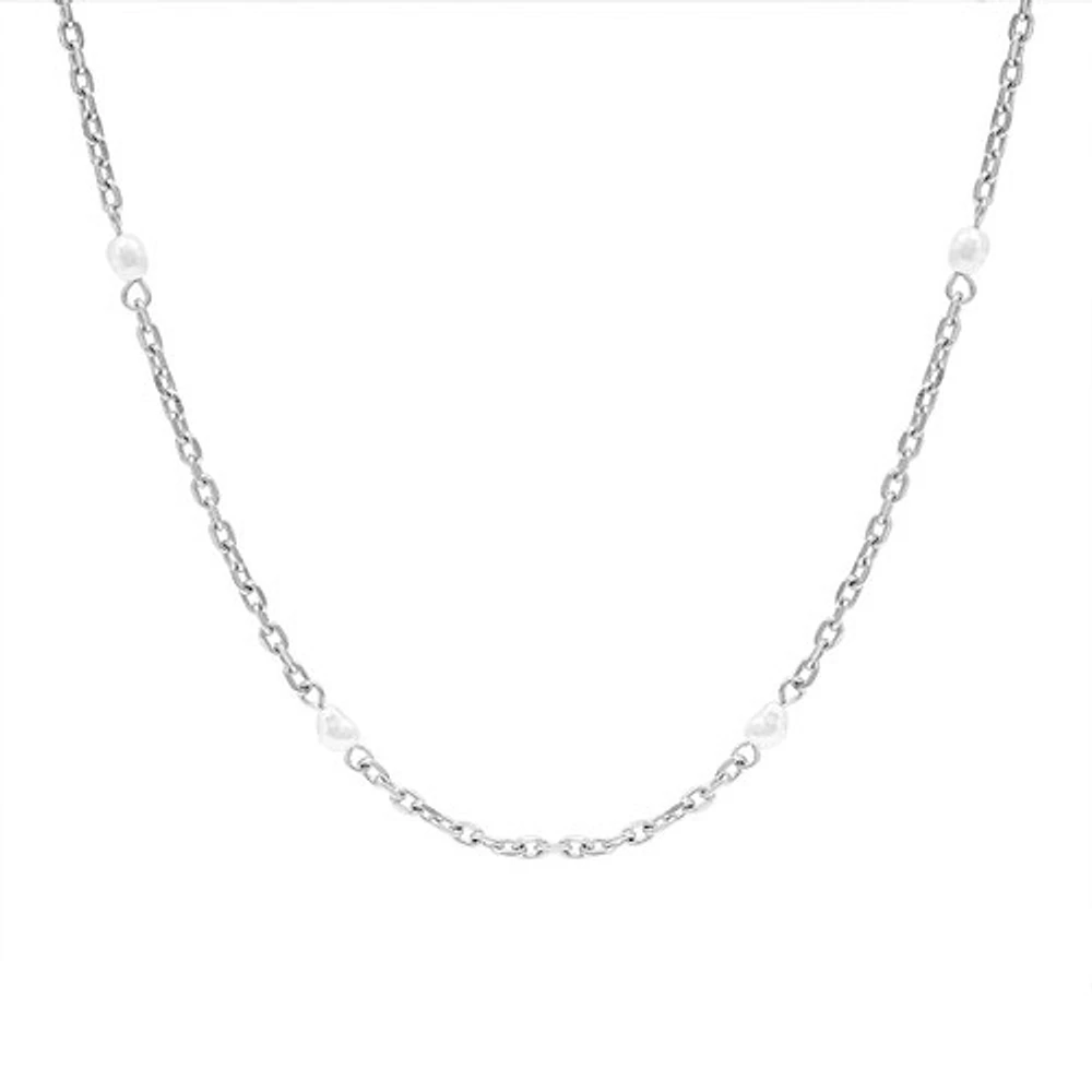 Steel Thin Pearl Chain Necklace