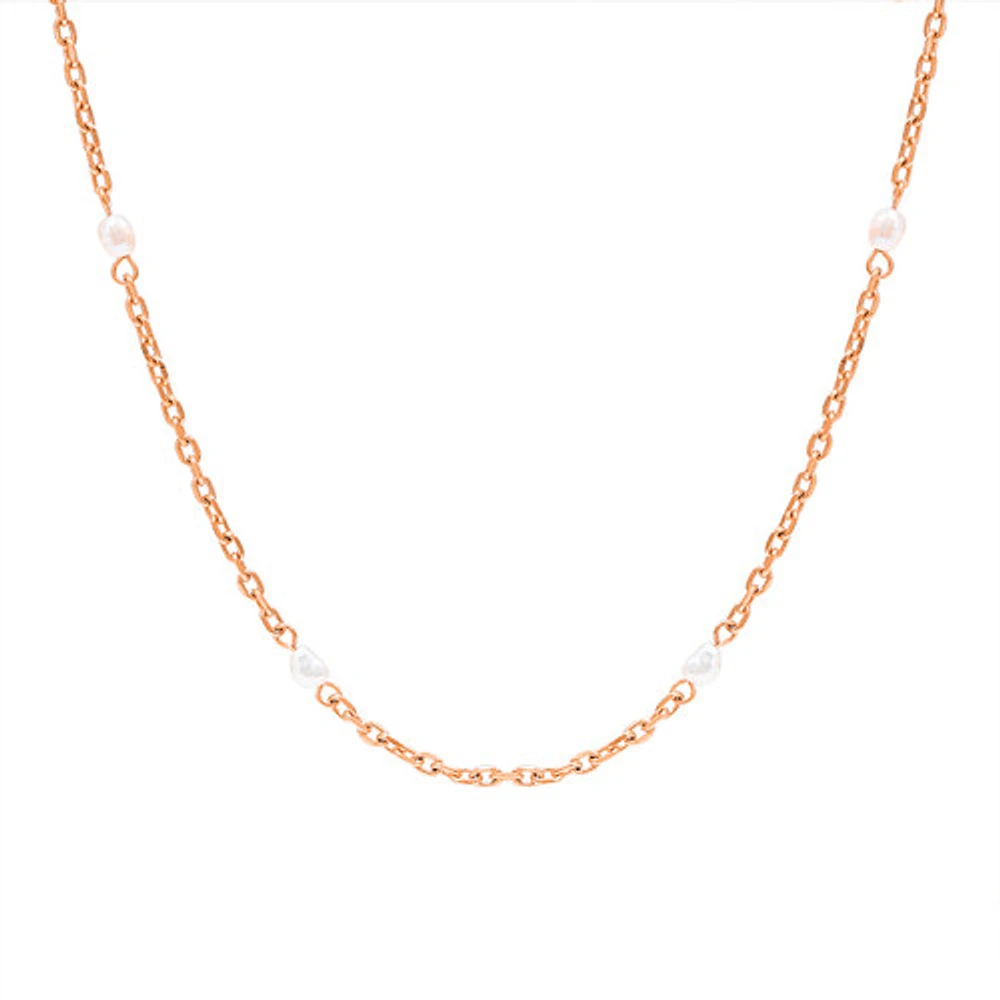 Rose Gold Thin Pearl Chain Necklace