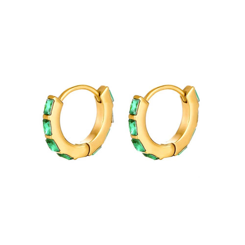 Long Green Crystal Mini Hoops