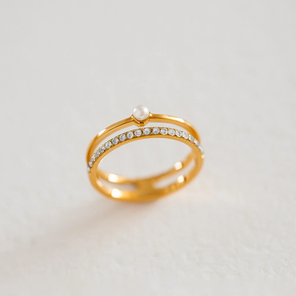 Single Pearl Stacked Gem Ring