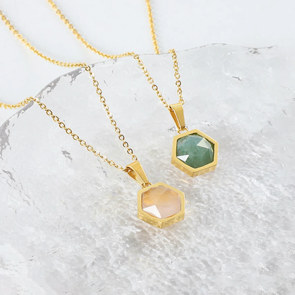 Natural Hexagon Stone Necklace