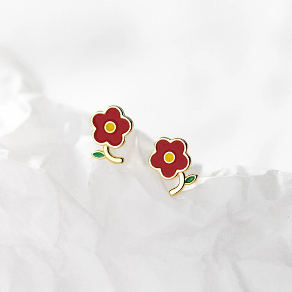 Enameled Flower Studs