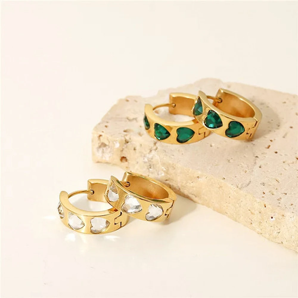 Lined Crystal Hearts Hoops
