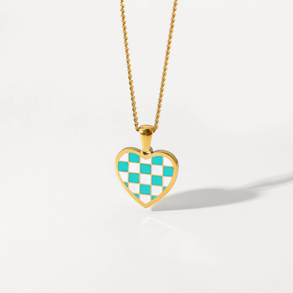 Turquoise Checkered Heart Necklace