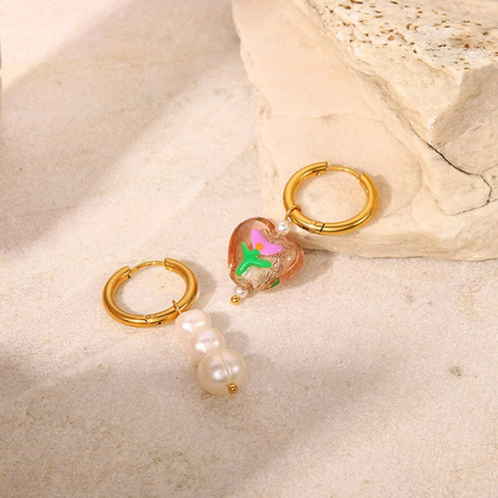 Asymmetric Candy + Pearl Hoops