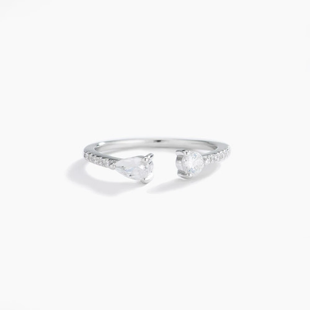 White Gold Open Front Crystal Ring