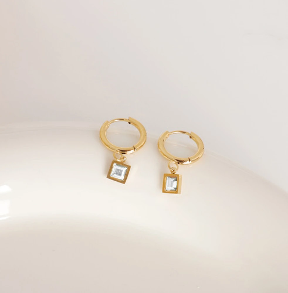 White Cubic Drop Gem Hoops