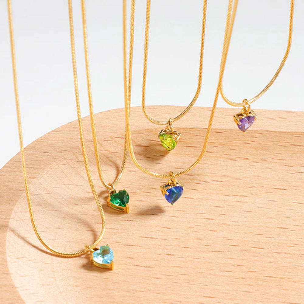 Gold Birthstone Heart Necklace