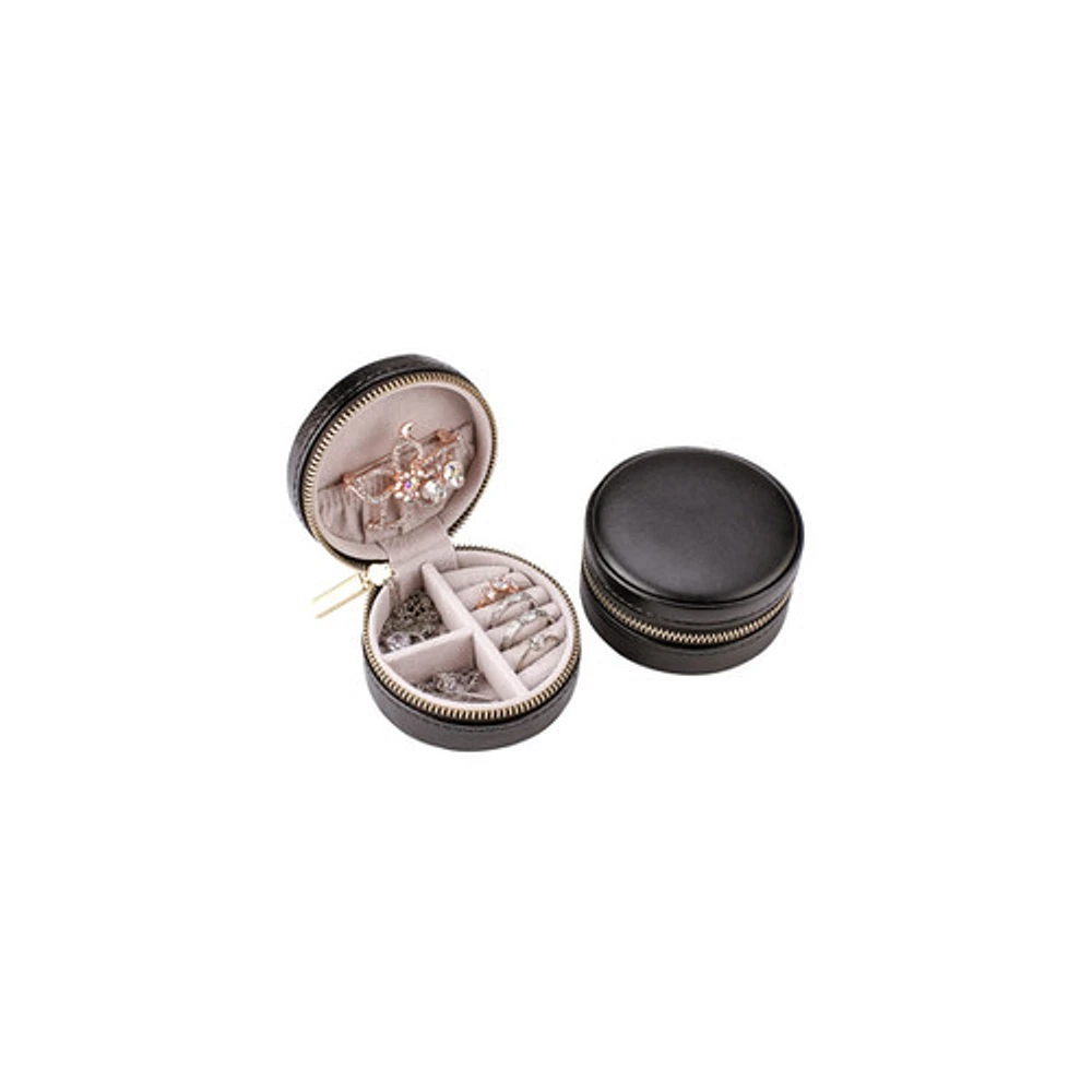 Black Vegan Leather Round Travel Case