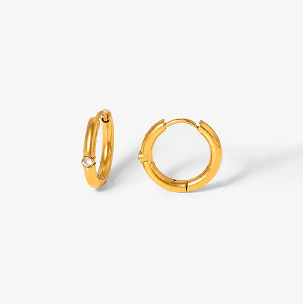 Gold Mini Hoops With Crystal