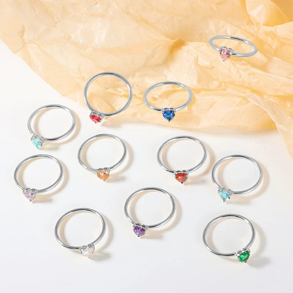 Steel Birthstone Heart Ring