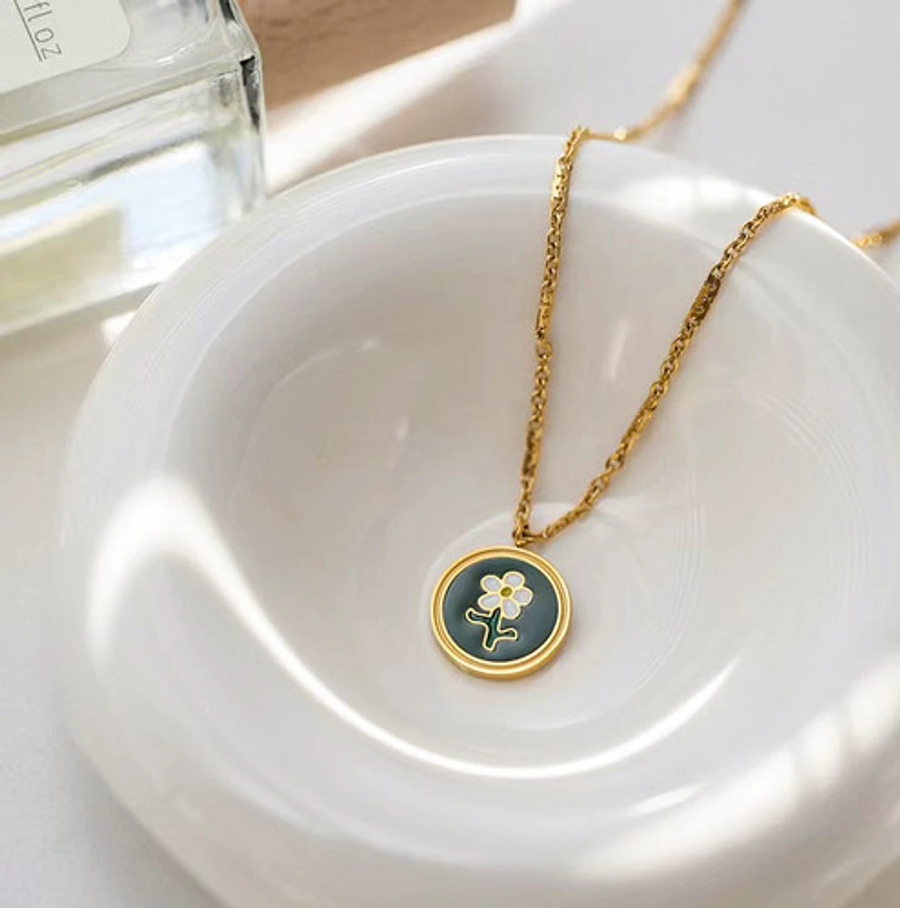 Enamel Coin Flower Necklace