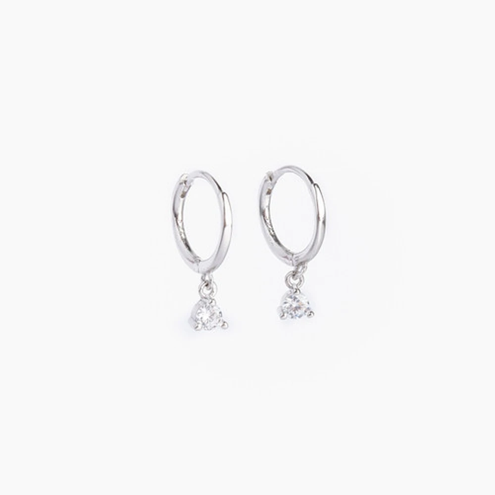 White Gold Diamond Drop Mini Hoops