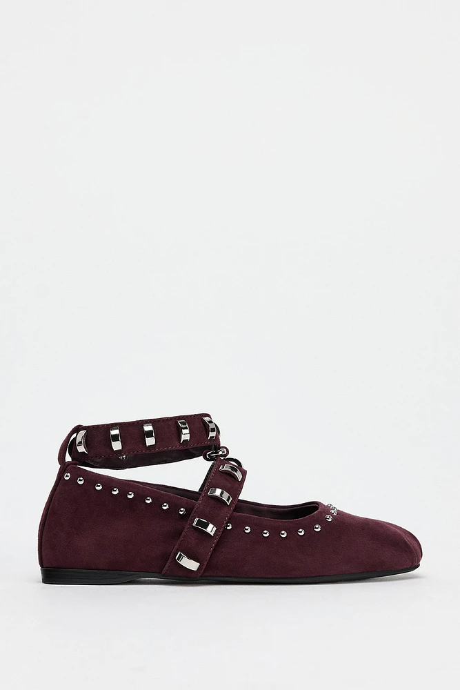 STUDDED SUEDE BALLET FLATS