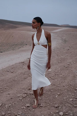 BEADED TEXTURED MIDI DRESS