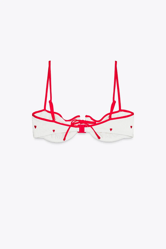 EMBROIDERED ELASTIC UNDERWIRE BIKINI TOP
