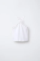 RIBBED HALTER STUDDED TOP