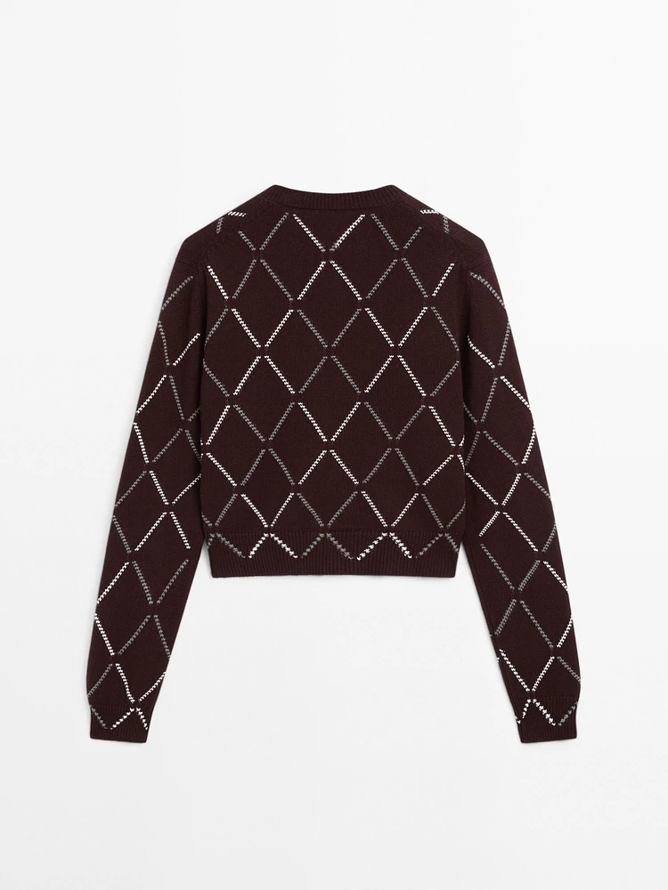 Cardigan à losanges en laine mélangée
