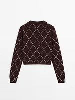 Cardigan à losanges en laine mélangée