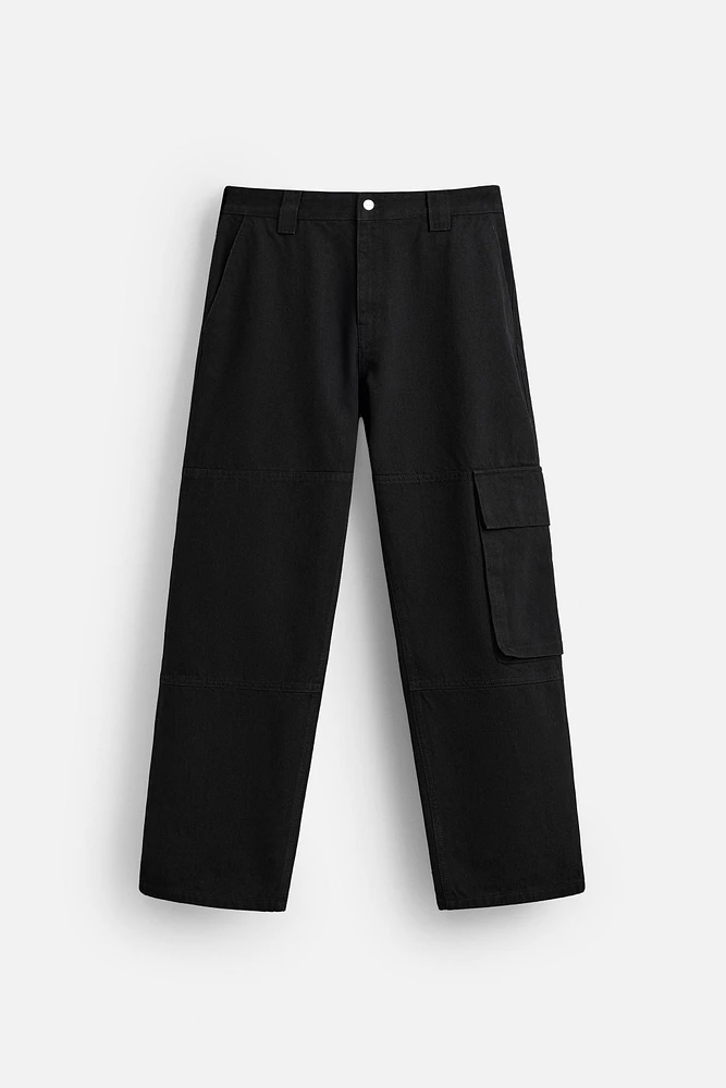 LEATHER PANEL CARGO JEANS