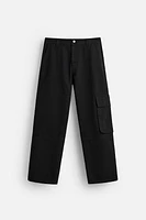 LEATHER PANEL CARGO JEANS