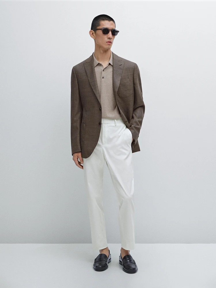 Cotton blend slim fit trousers