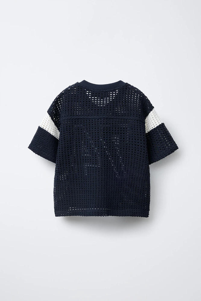 EMBROIDERED NUMBER KNIT T-SHIRT