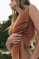 OFF-THE-SHOULDER RUCHED KNIT TOP