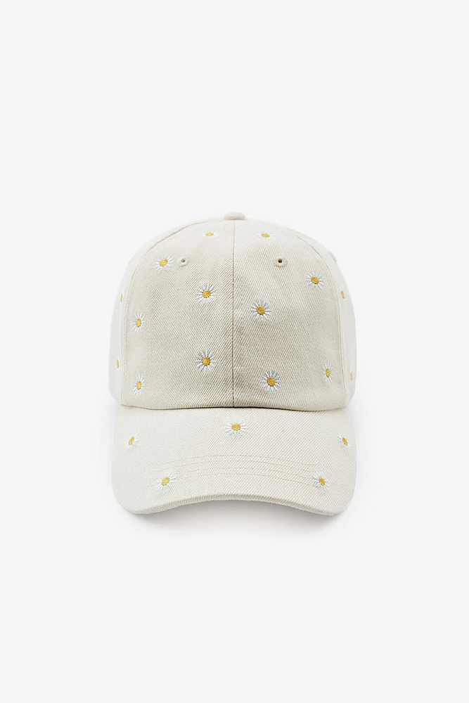 CASQUETTE SERGÉE BRODERIES FLEURS