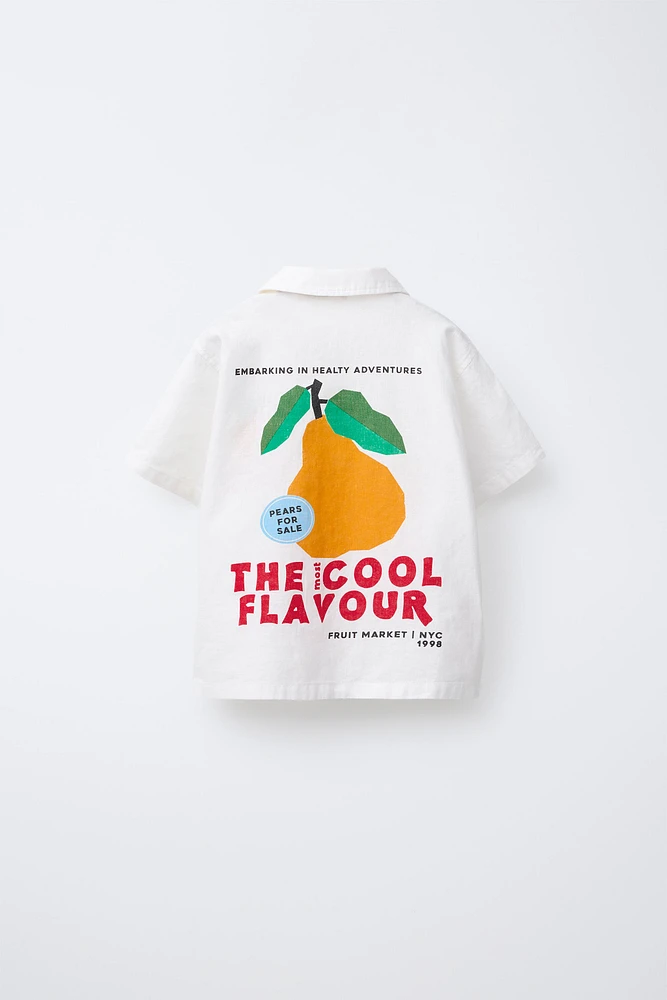 LINEN-BLEND FRUIT PRINT SHIRT