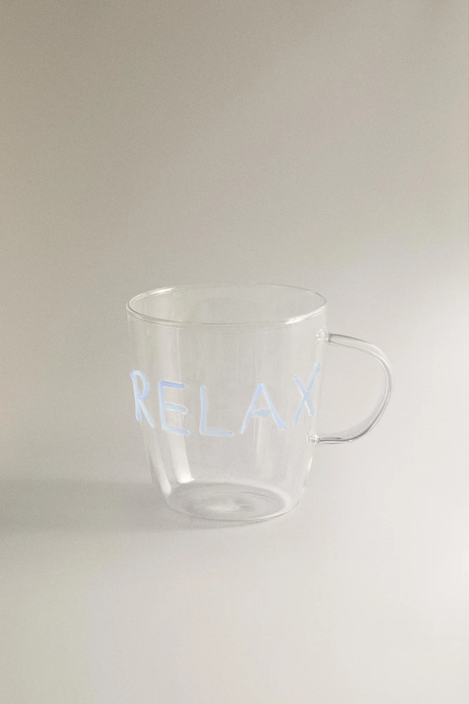 BOROSILICATE GLASS MUG WITH SLOGAN