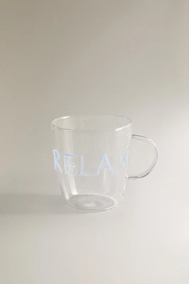 BOROSILICATE GLASS MUG WITH SLOGAN