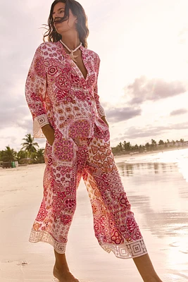GUIPURE TRIM PRINTED PANTS