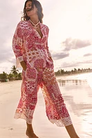GUIPURE TRIM PRINTED PANTS