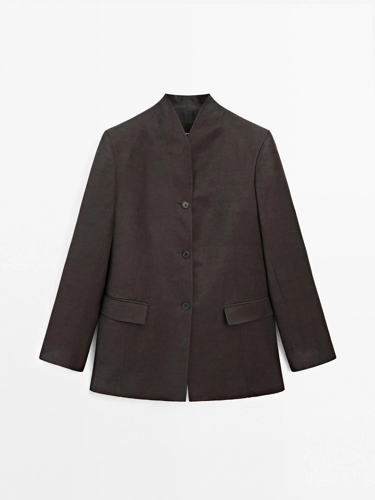 Blazer lin col montant