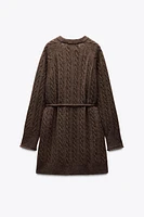 LONG PULL EN MAILLE TRESSÉE AVEC LAINE