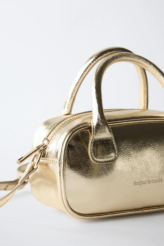 METALLIC MINI BOWLING CROSSBODY BAG