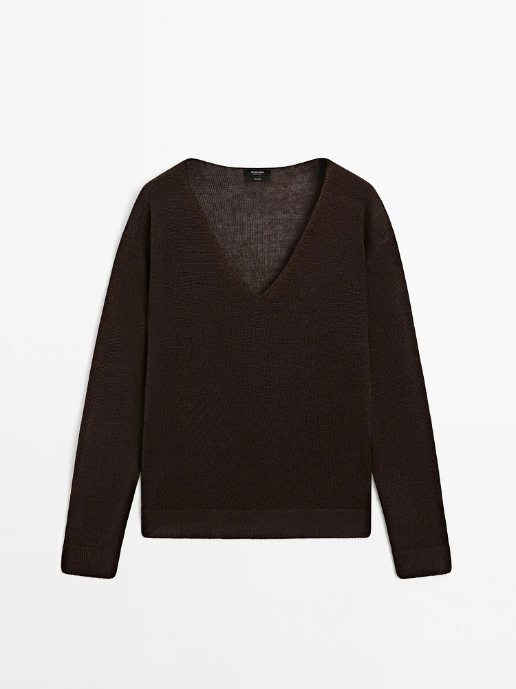 Pull en maille à col V 100 % lin