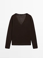 Pull en maille à col V 100 % lin