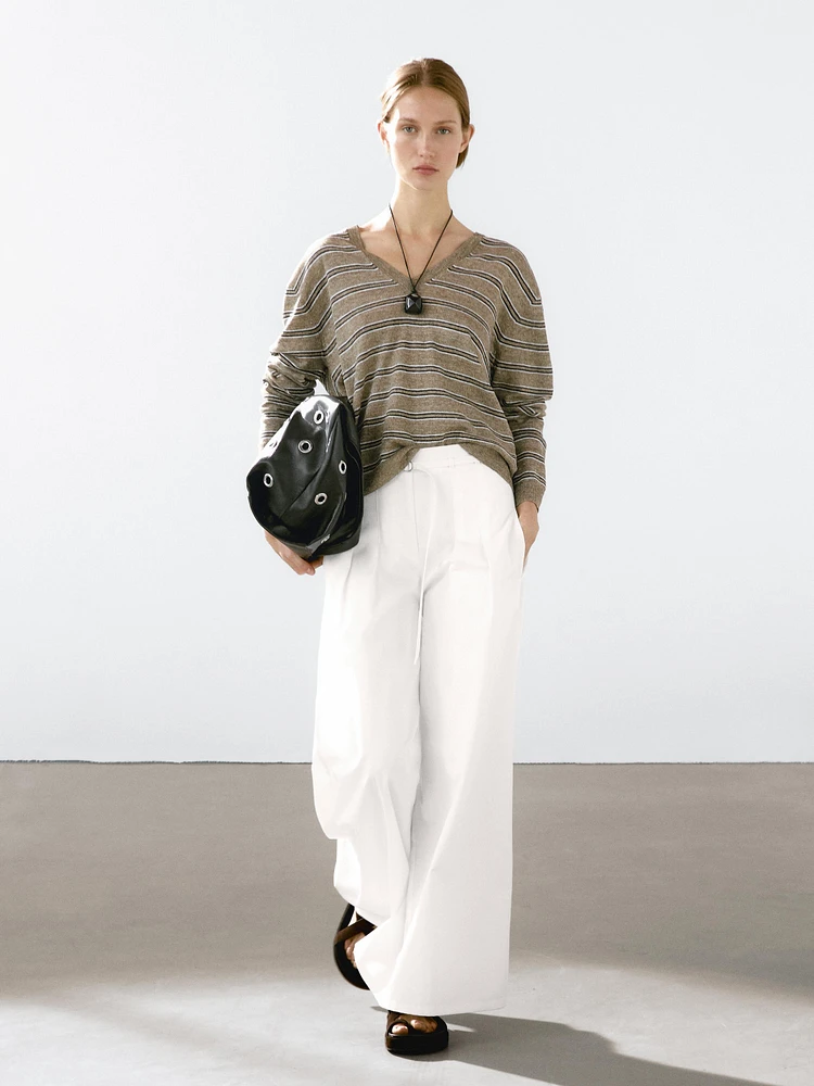 100% linen striped knit sweater