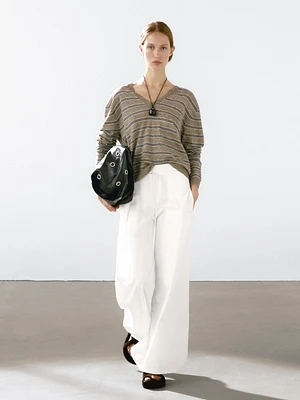 100% linen striped knit sweater