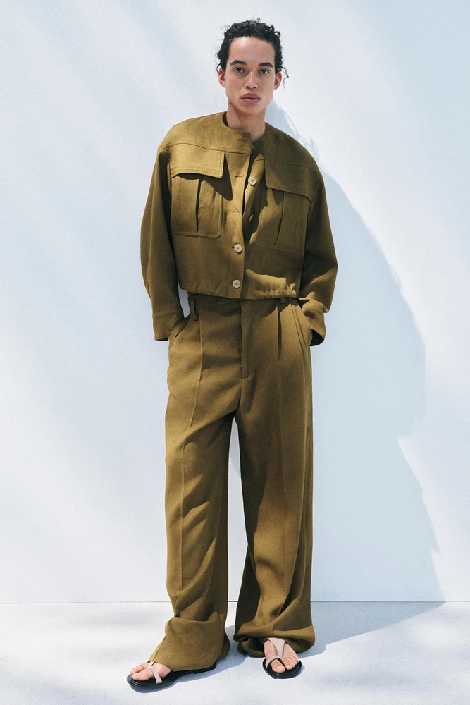 LINEN BLEND PLEATED PANTS ZW COLLECTION