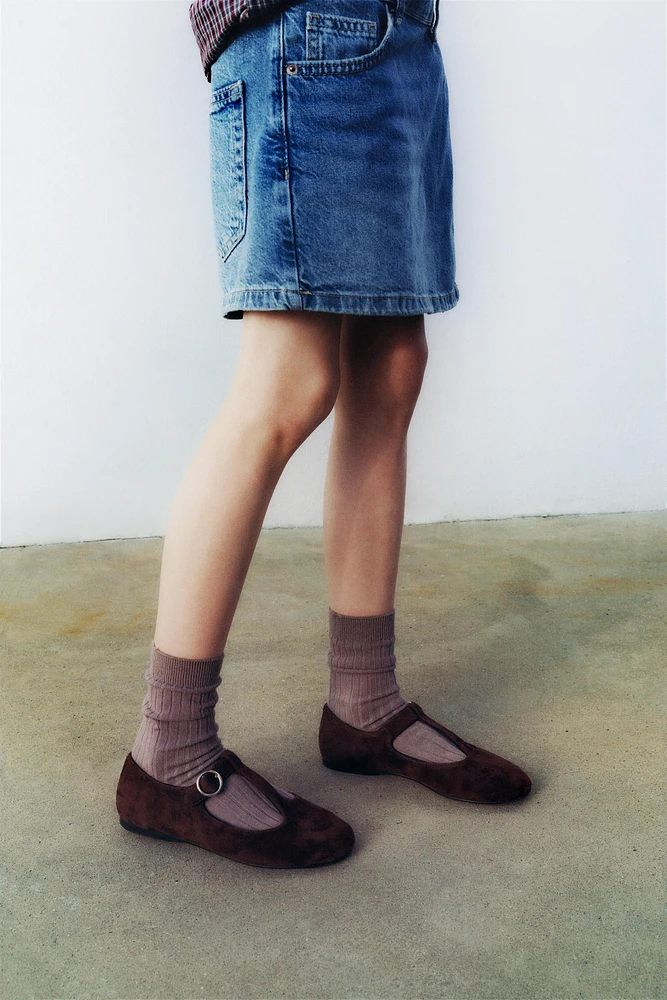 SUEDE T-BAR SHOES