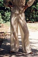 WRINKLED EFFECT SEMI-SHEER WIDE LEG PANTS