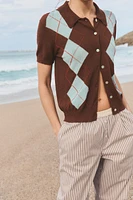 DIAMOND KNIT POLO TOP